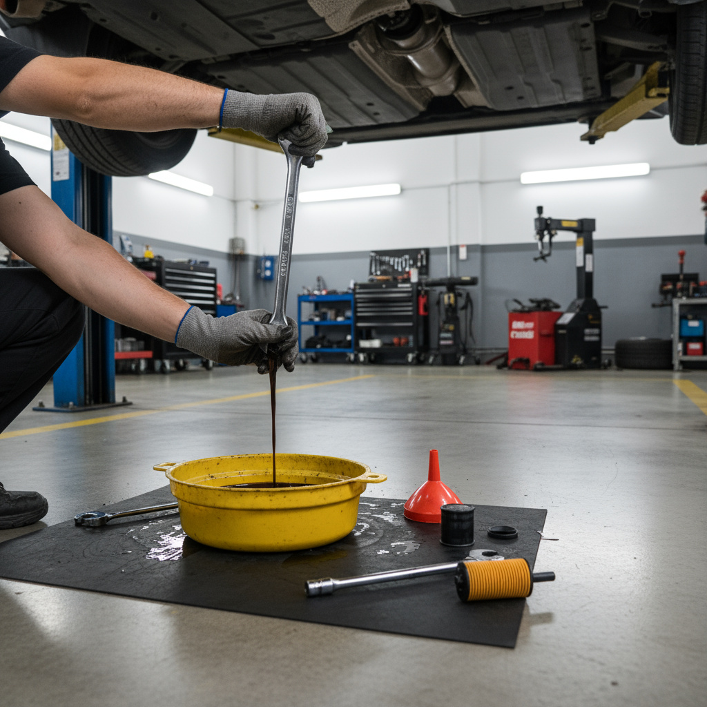 Mechanic performing an oil change